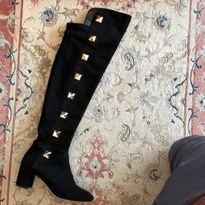 Valentino Garavani Black Suede Over the Knee Stud Boots